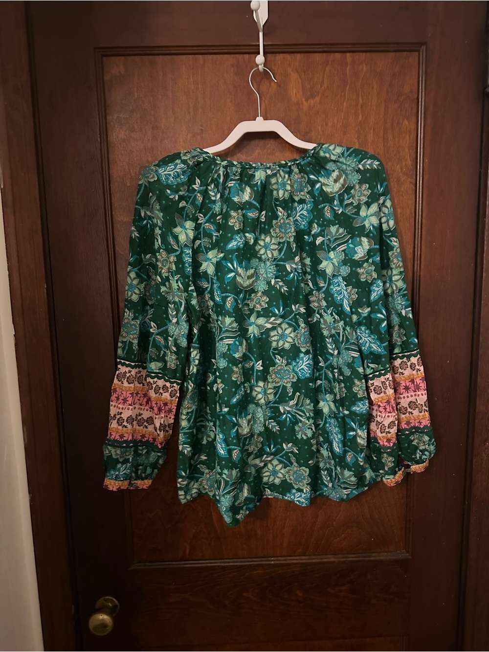 Sundance Arvilla silk blend green floral boho blouse L - Picture 3 of 5